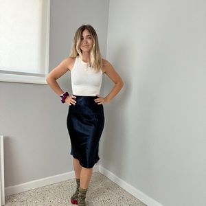 Babaton Silk Navy Midi skirt